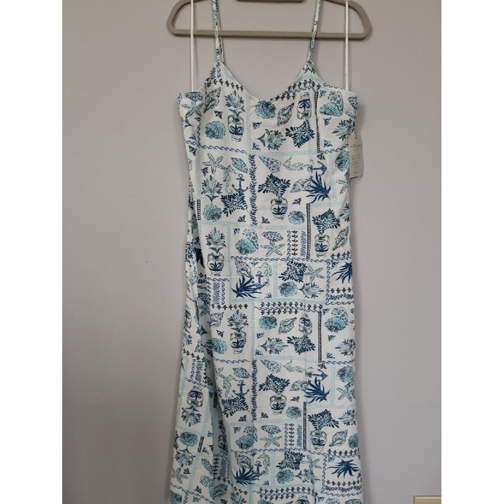 Goa Beachwear By Japna Tank Slip Dress Womens M A Line Linen Blend Print Maxi - Picture 1 of 6